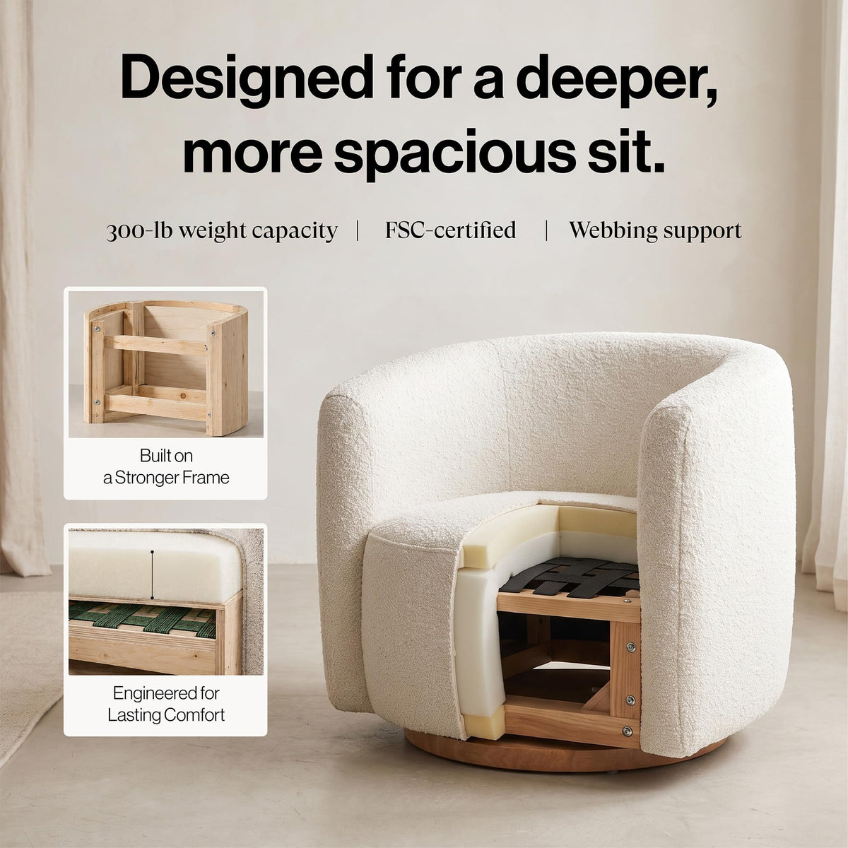 Oversized Cream Swivel Barrel Chair