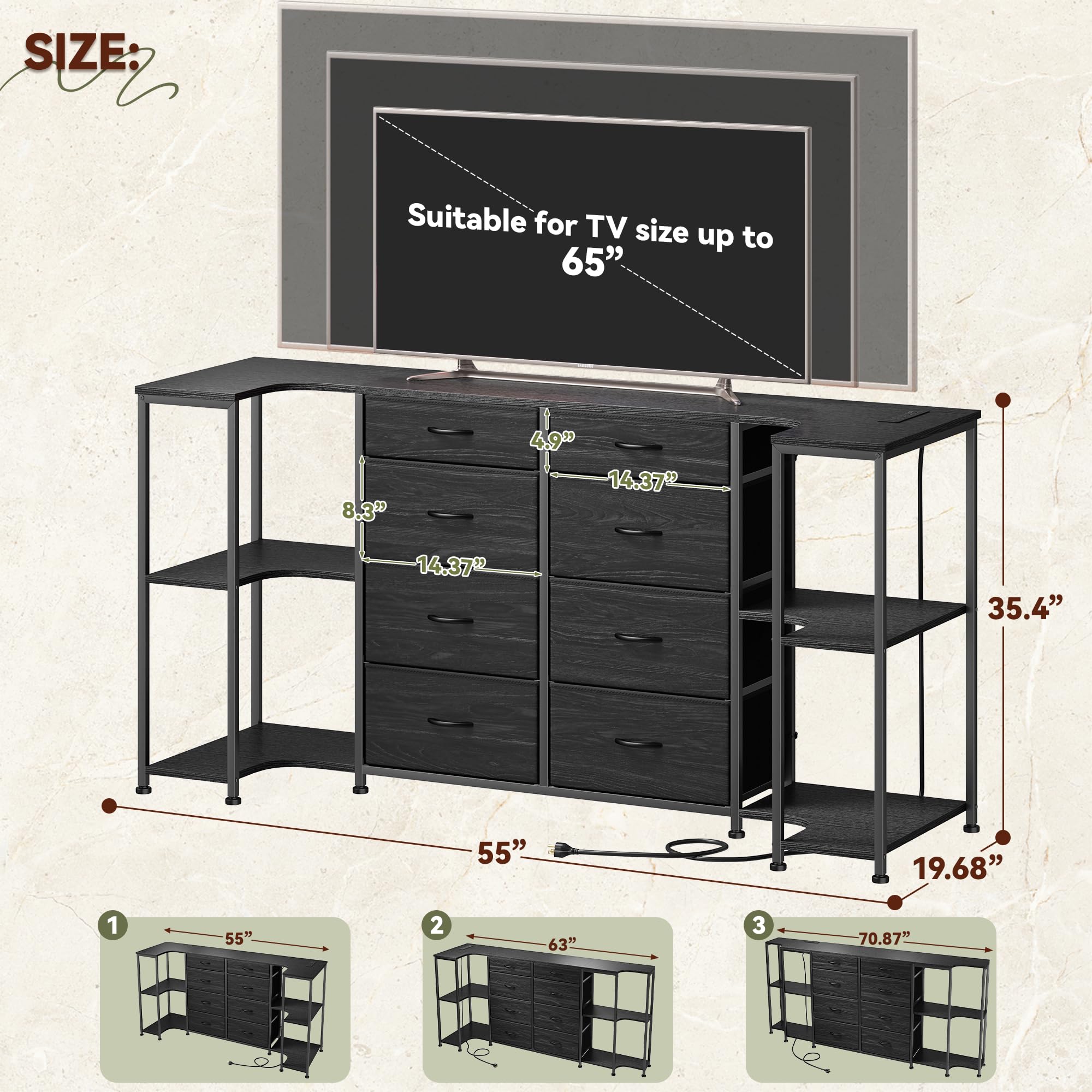 8-Drawer Dresser & TV Stand with Charging Station
