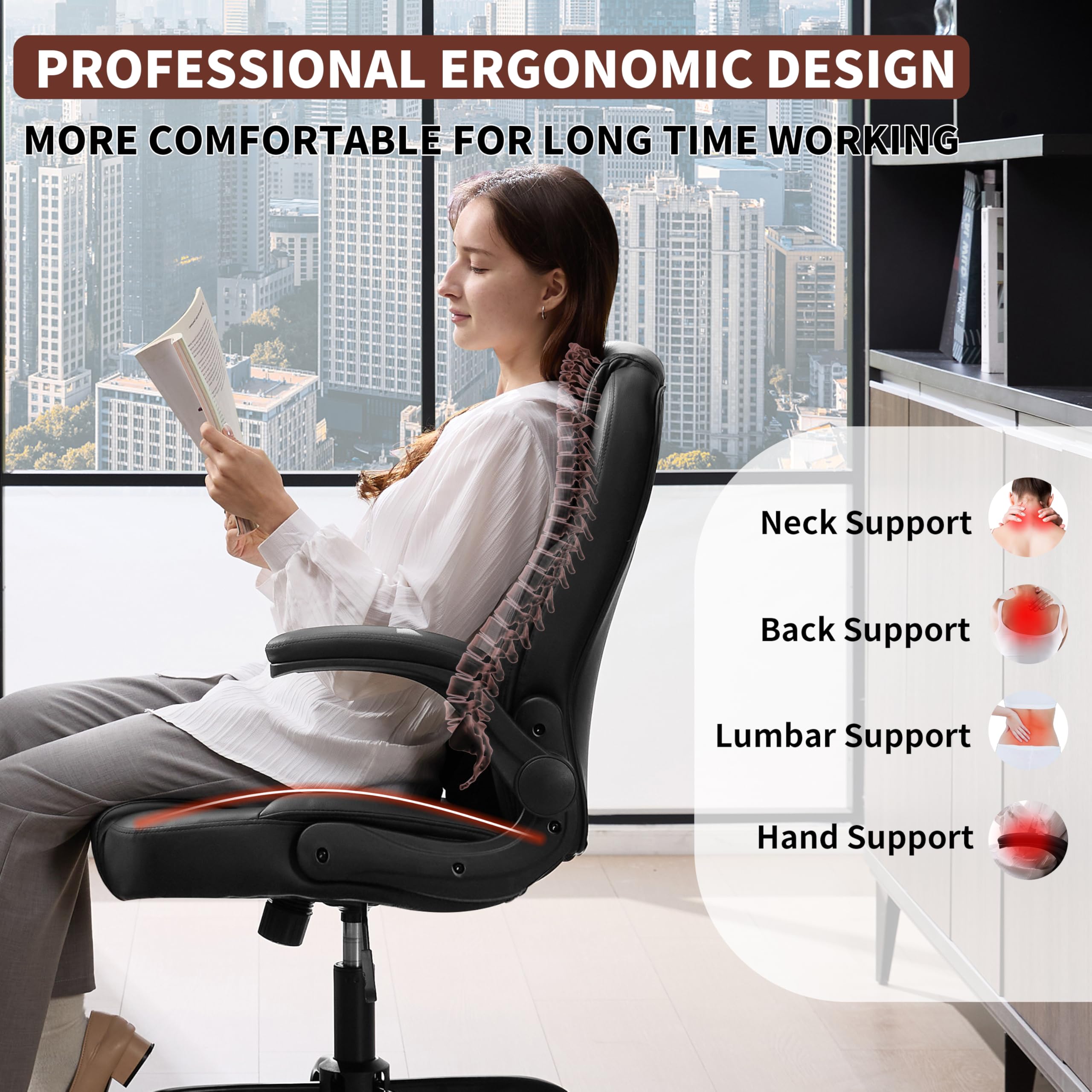Ergonomic PU Leather Office Chair with Lumbar Support