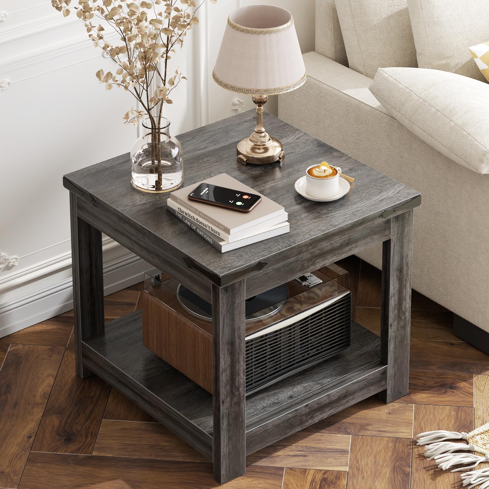 Square End Table with Storage Shelf