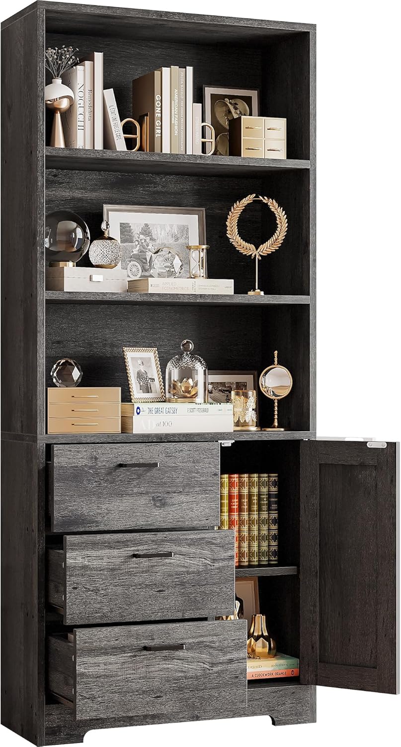 71" Bookshelf with Drawers, Doors & 3-Tier Shelves