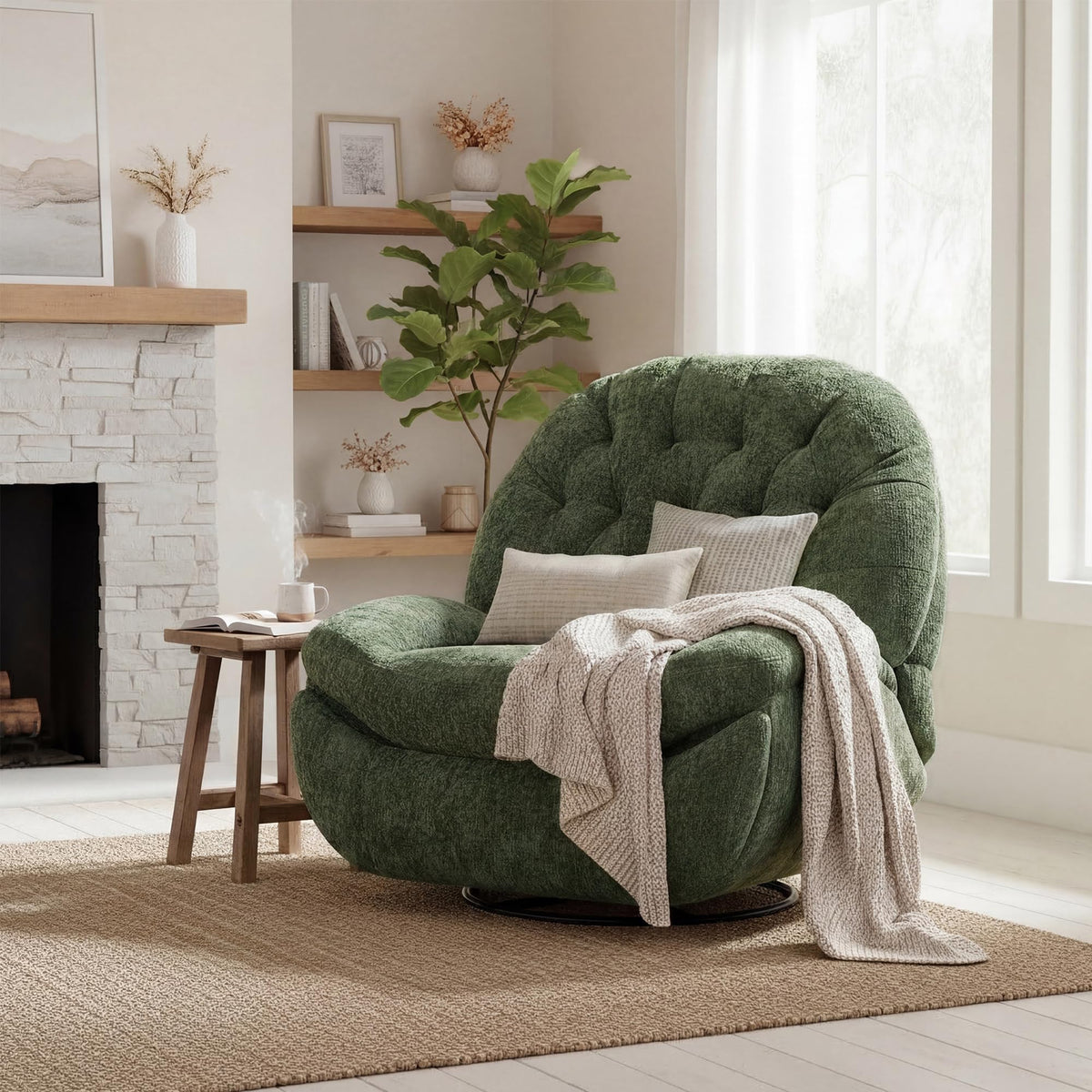 Oversized Chenille Swivel Rocker Recliner