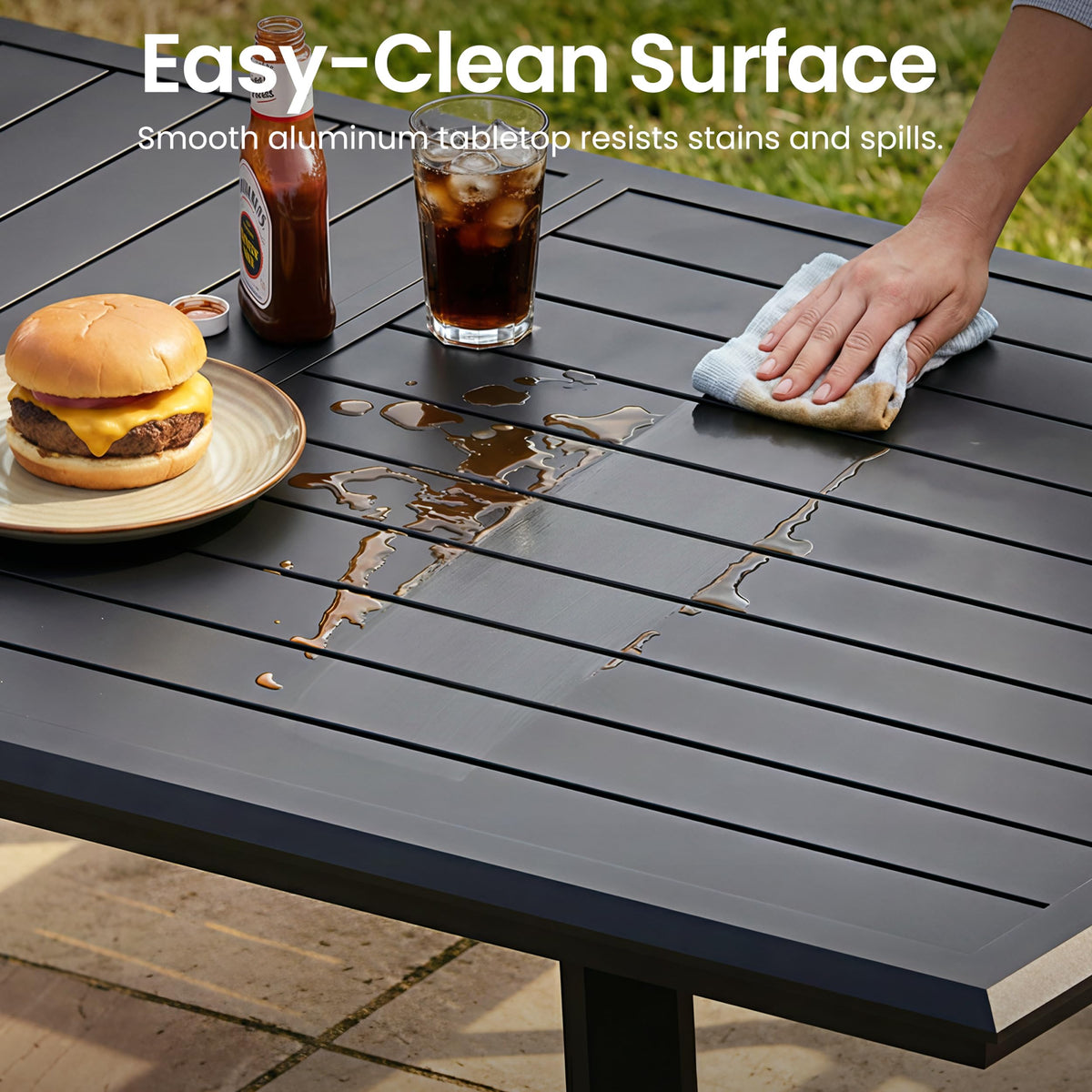 PATIOHIT 94" Outdoor Dining Table for 10 Black Aluminum Long Patio Table