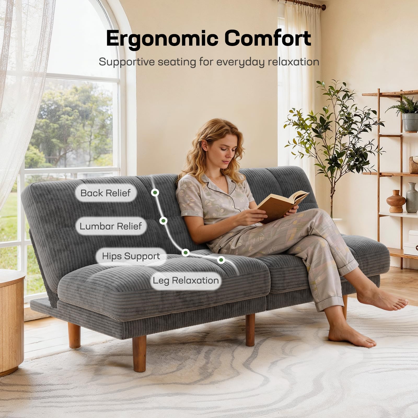 Convertible Futon Sofa Bed with Adjustable Backrest