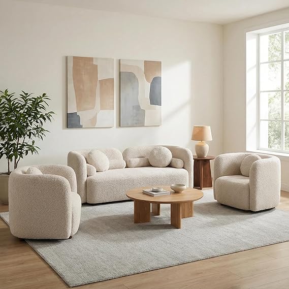 Modular Boucle Sofa Set with Pillows