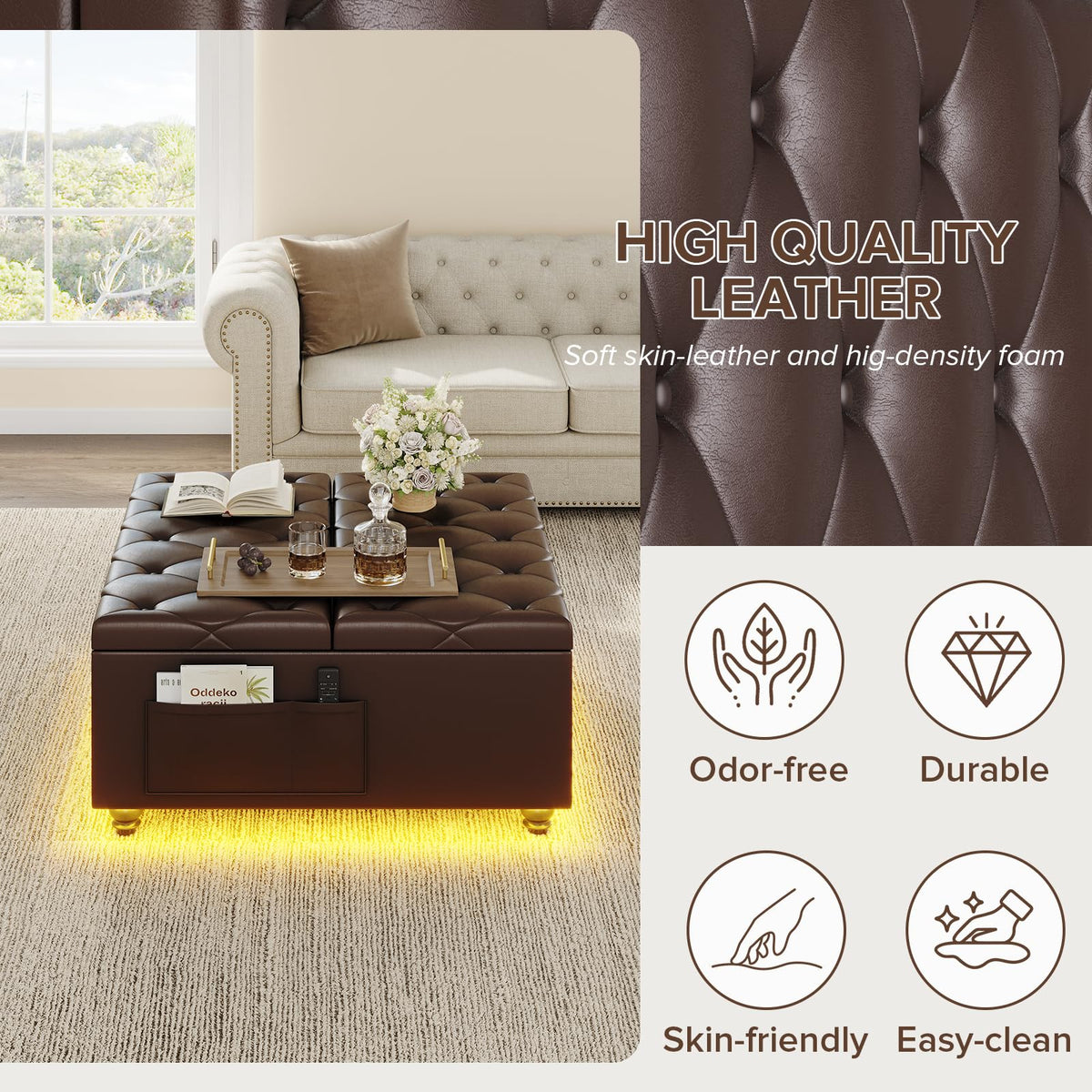 LED Storage Ottoman with Charging Station