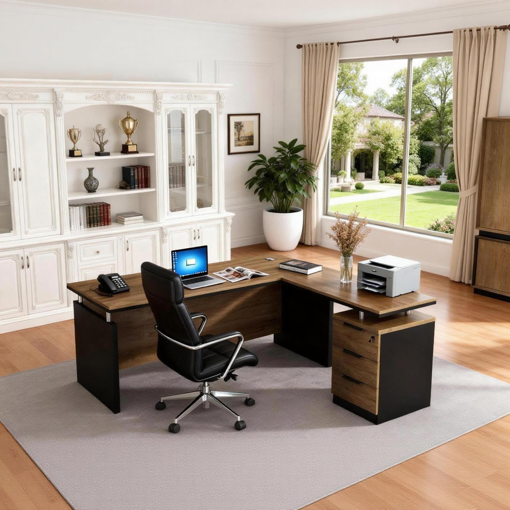 63" L-Shaped Executive Desk with Locking Drawer