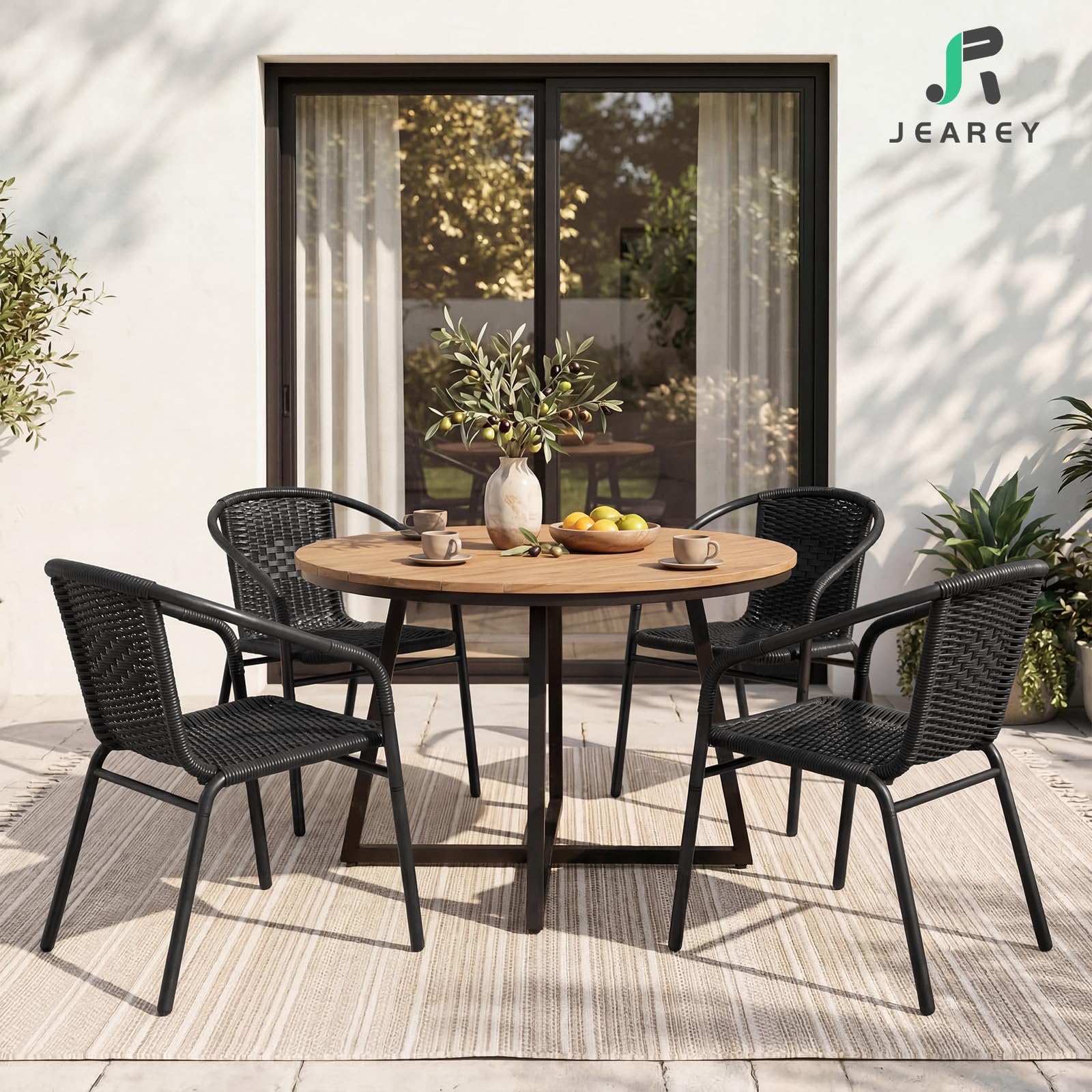 JEAREY Outdoor Patio Rattan Dining Chairs Set of 4, All Weather Stackable Dining Chairs for Garden, Lawn, Restaurant, Black