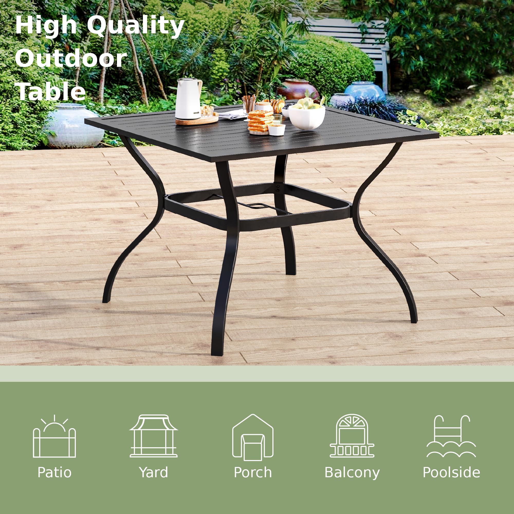 Square Metal Patio Dining Table with Umbrella Hole
