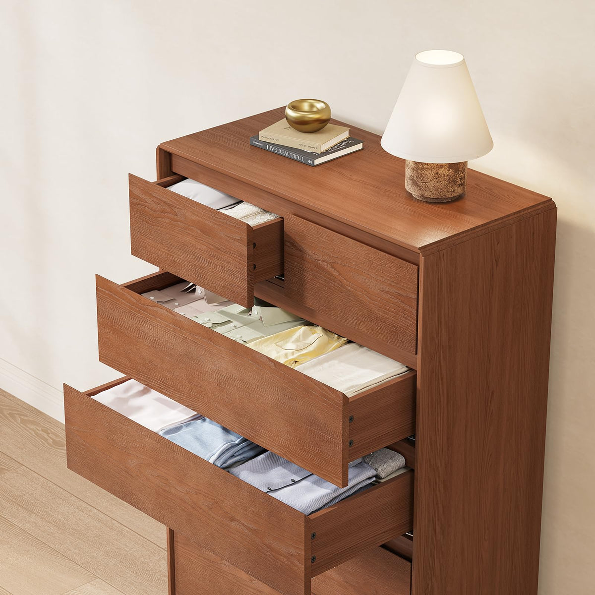 SUCSSRICH Solid Wood Dresser, 45.3" Tall Mid Century Modern Dresser, Brown