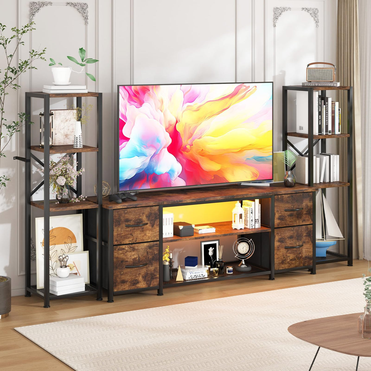 LED TV Stand with Bookshelves
