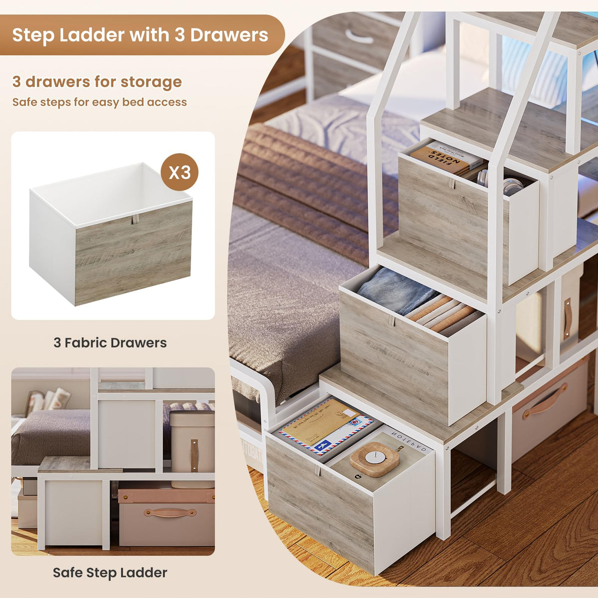 Twin Bunk Bed with Desk and Storage