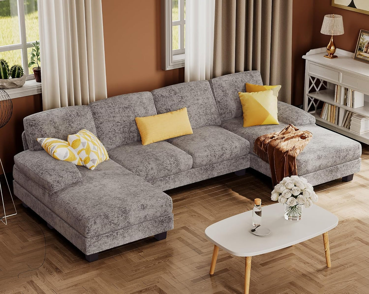 Furmax Sectional Couches for Living Room, Chenille, Grey