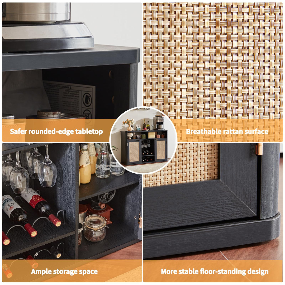 Rattan Wine Bar Cabinet