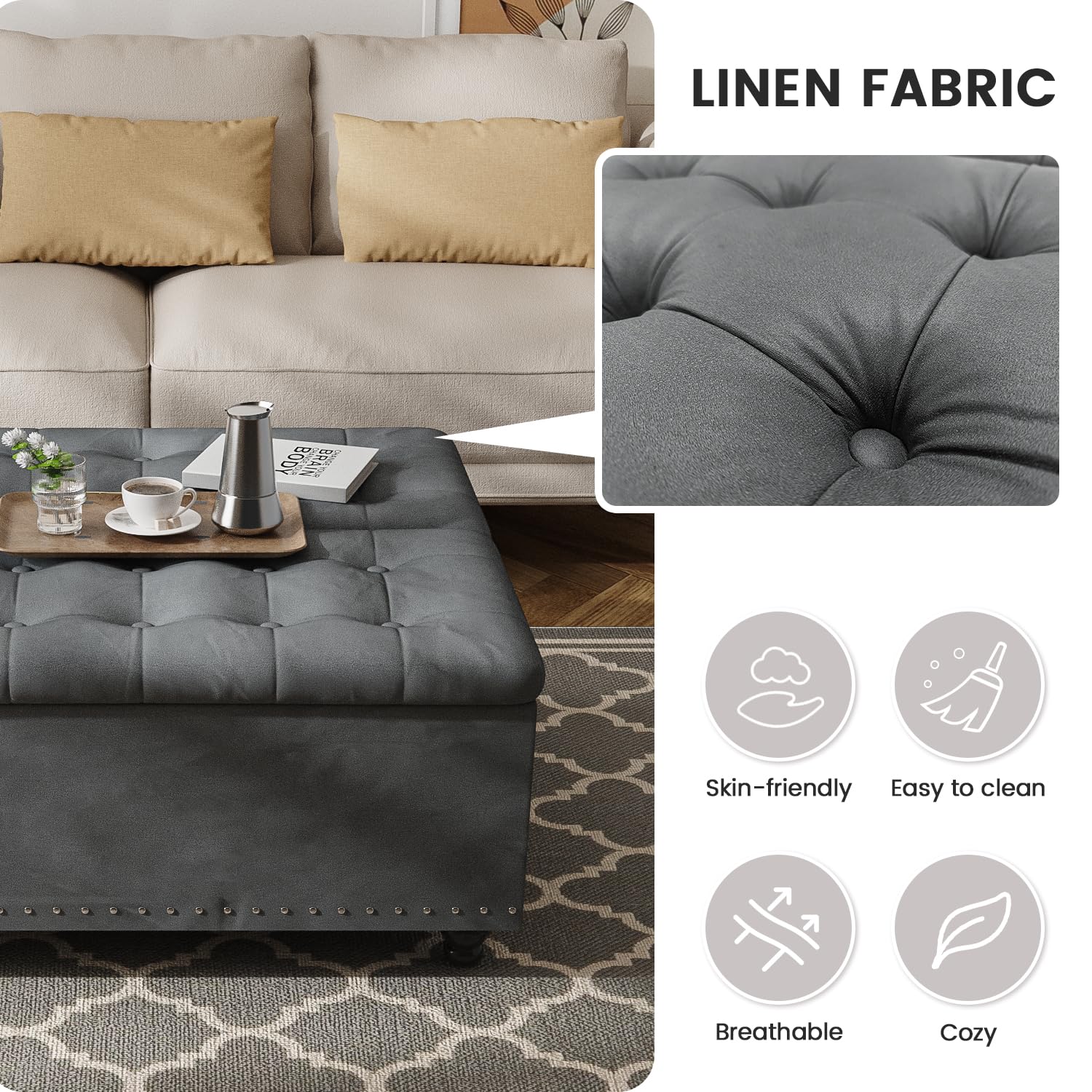Large Square Storage Ottoman with Lift Top