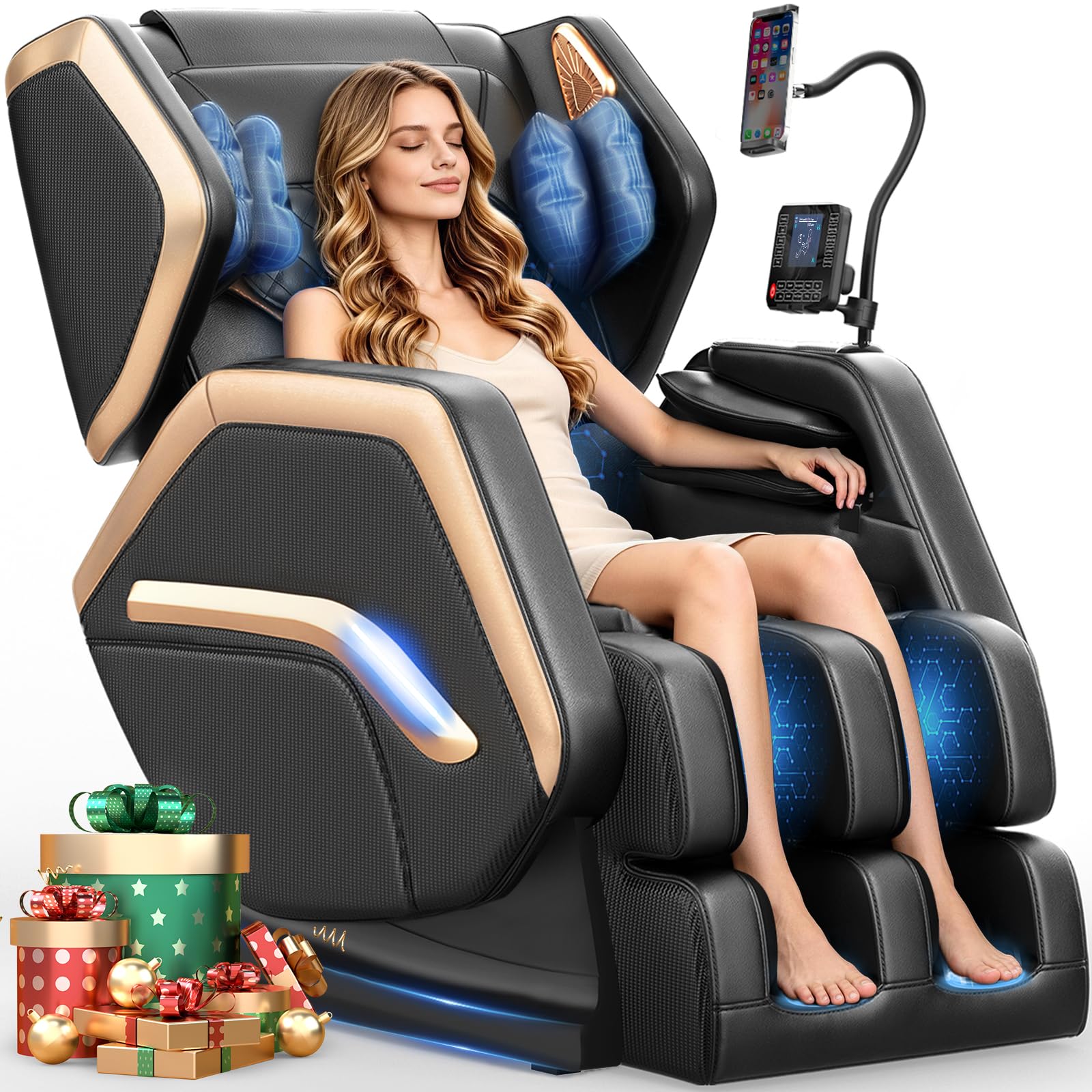 NAGLIFOR Massage Chair Full Body, Zero Gravity Massage Chair 2026 for Back Fatigue with 10 Fixed Rollers, Heating, Airbags, Phone Controller, Nightlights, Bluetooth Speaker for Living Room, Bedroom