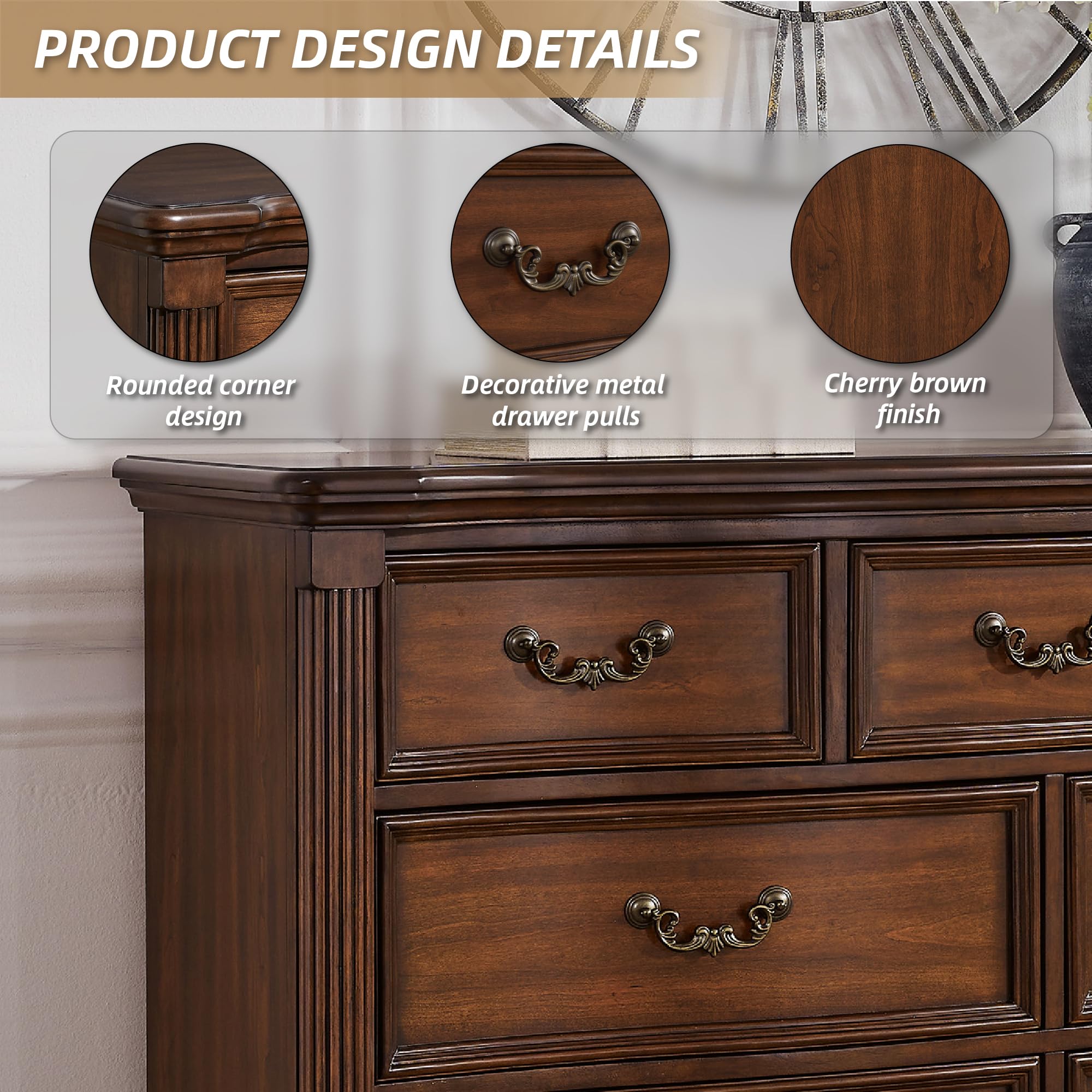Signature Design by Ashley Lavinton Traditional Dresser with 7 Smooth-Gliding Drawers and Felt-Lined Top Drawer for Bedroom, Dark Brown, 60' W x 18.63' D x 37.5' H
