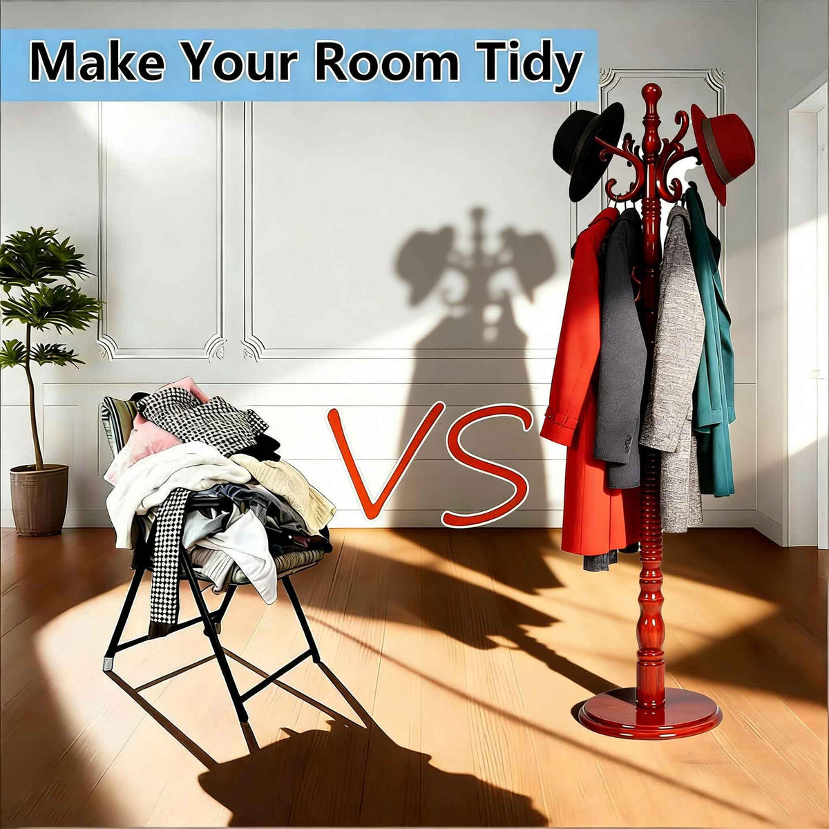 Wooden Coat Rack with 18 Hooks