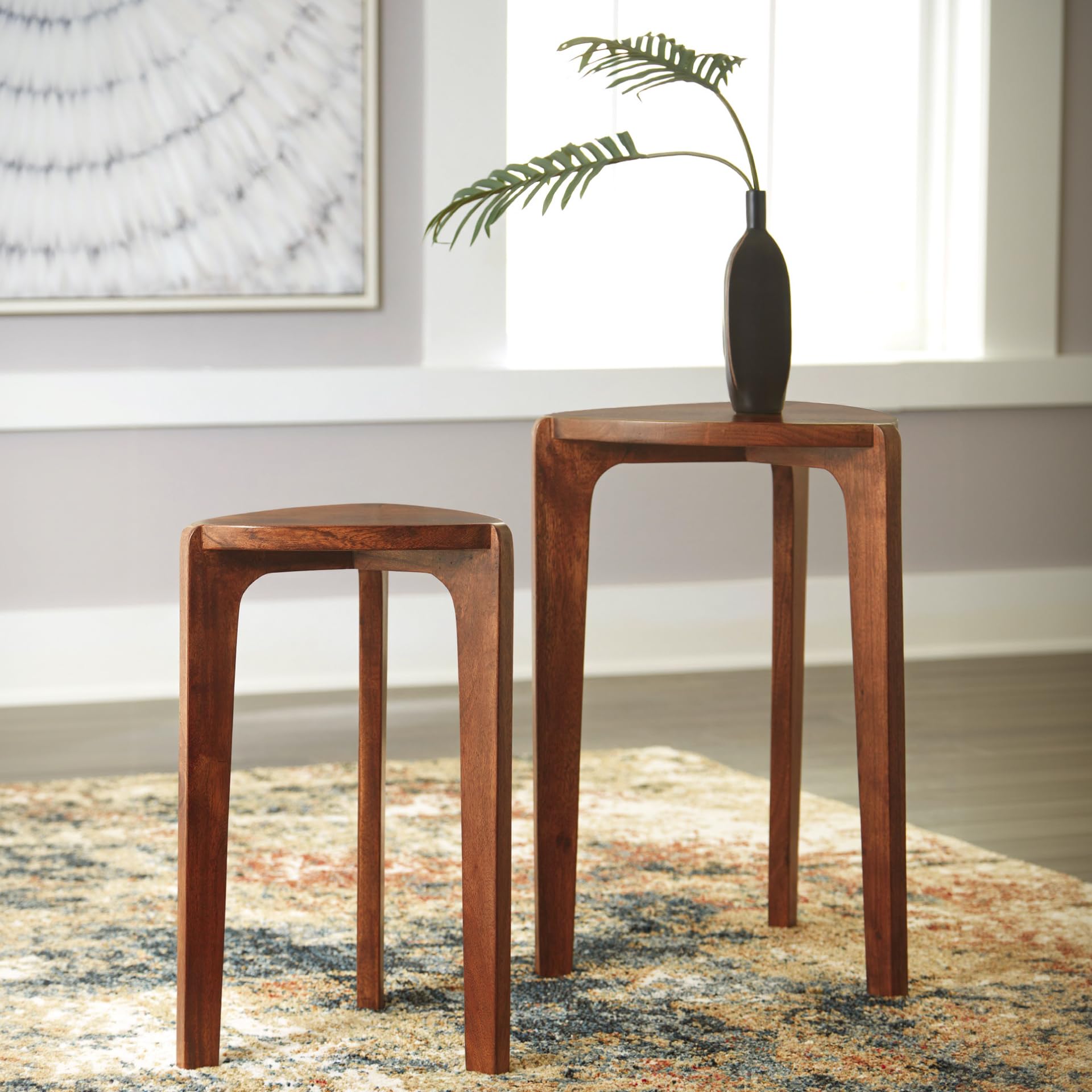 Solid Wood Nesting Accent Tables – Set of 2, Dark Brown