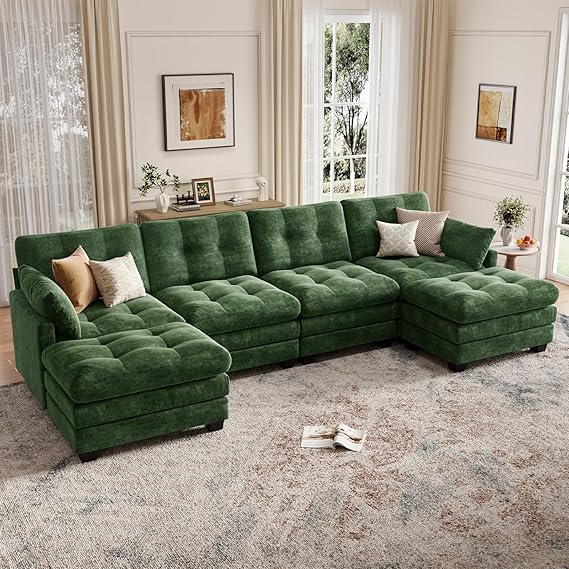 Modular Sectional Sofa with 2 Movable Ottomans