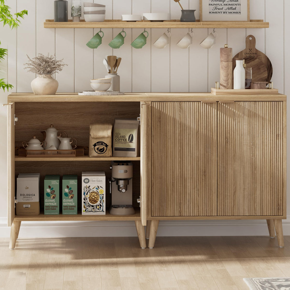 Homleke Fluted Buffet Cabinet with Storage, Modern Sideboard Cabinet