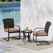 Grand patio 3 Pieces Bistro Set, Outdoor Wicker Table Set, Rocking Wicker Chairs with Removable Cushions and Small Coffee Table, Patio Furniture Sets for Balcony, Porch, Beige