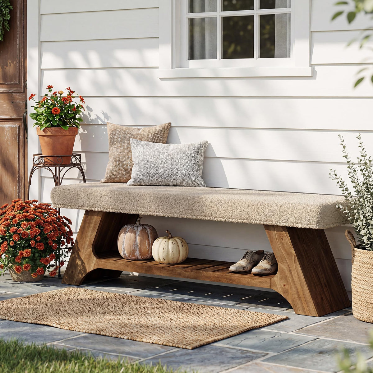 Upholstered Solid Wood Storage Bench