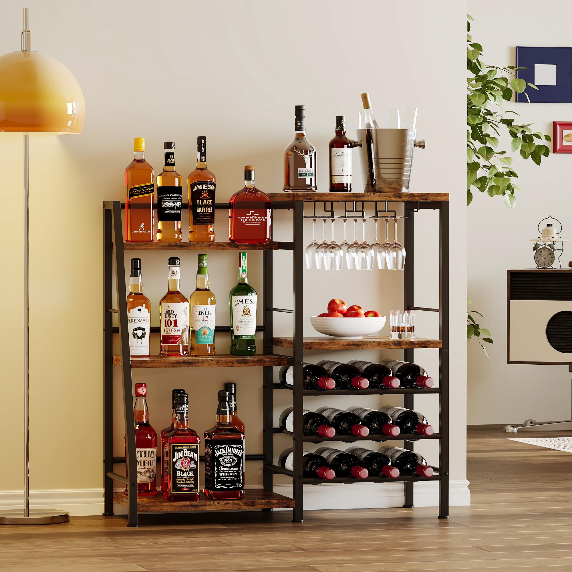 3-Tier Bar Cabinet with Wine Rack & Glass Holder