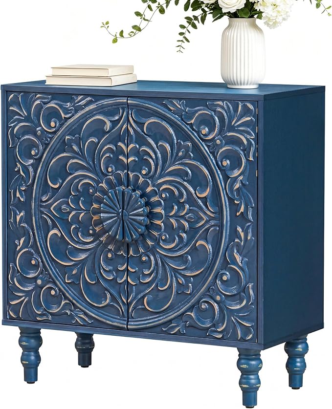 Carved Floral Accent Cabinet