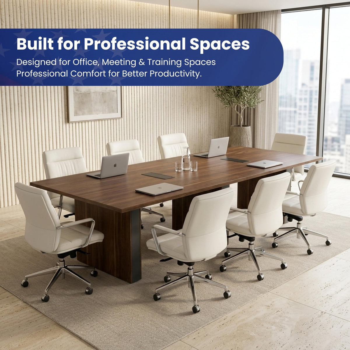 Walnut Conference Table with Power Management