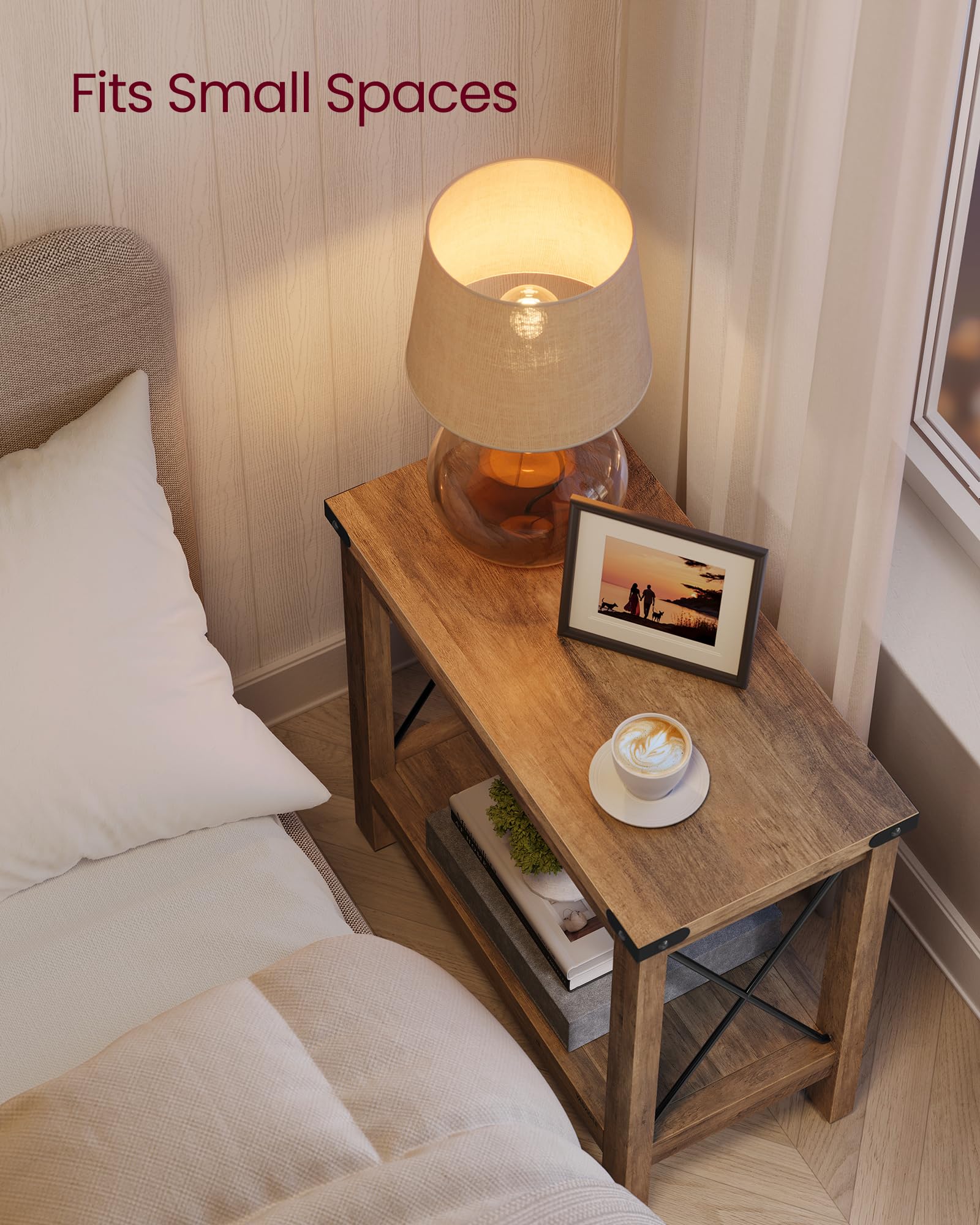 2-Tier Farmhouse End Table with Bottom Shelf