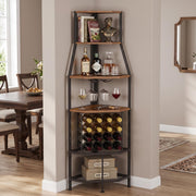 5-Tier Corner Wine Rack with Glass Holder, Floorstanding Wine Storage