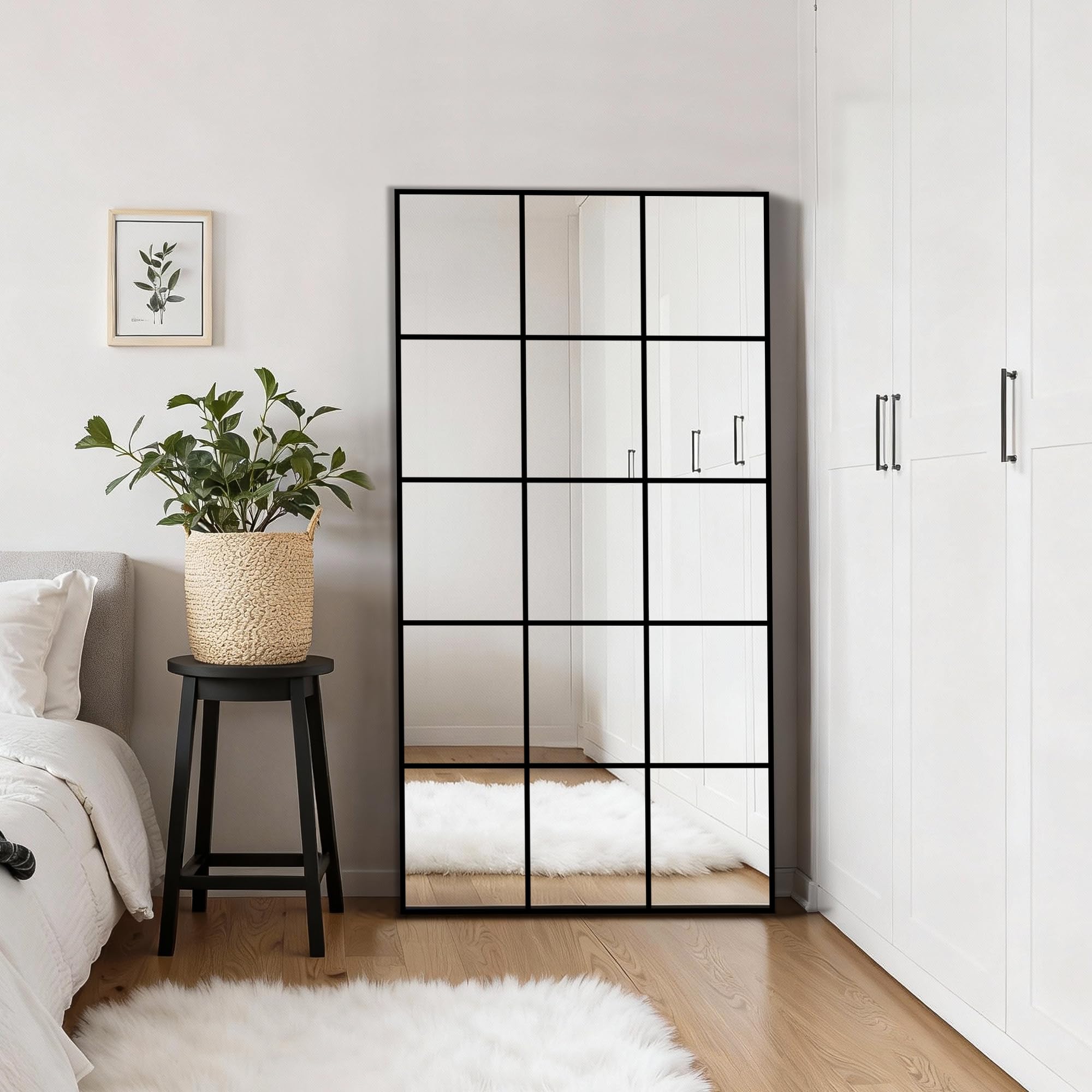 LAWADA Large Window Pane Full Length Mirror for Wall, 28"x55" Black Rectangular Wall Mirror for Living Room, Bedroom, Entryway, Hanging or Leaning