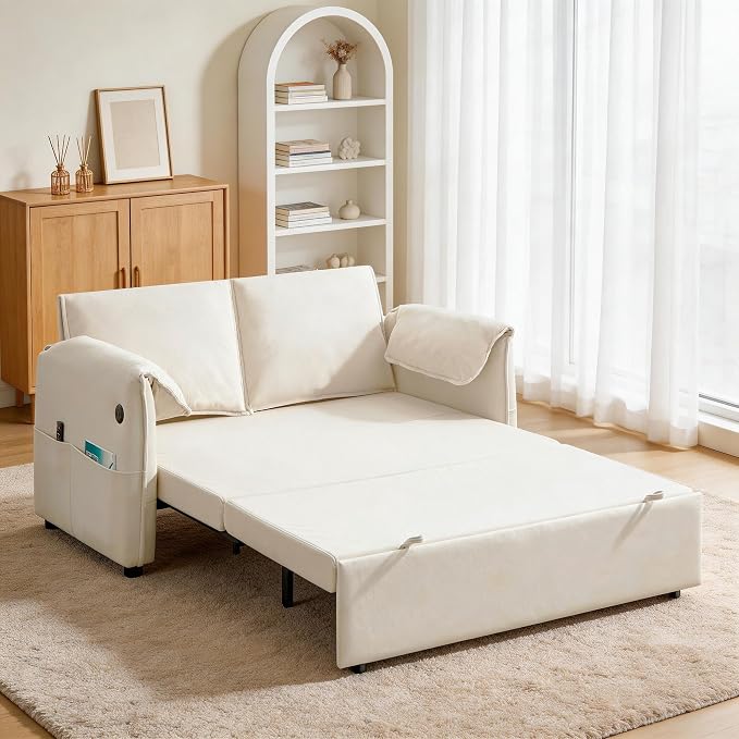Velvet Convertible Sleeper Loveseat