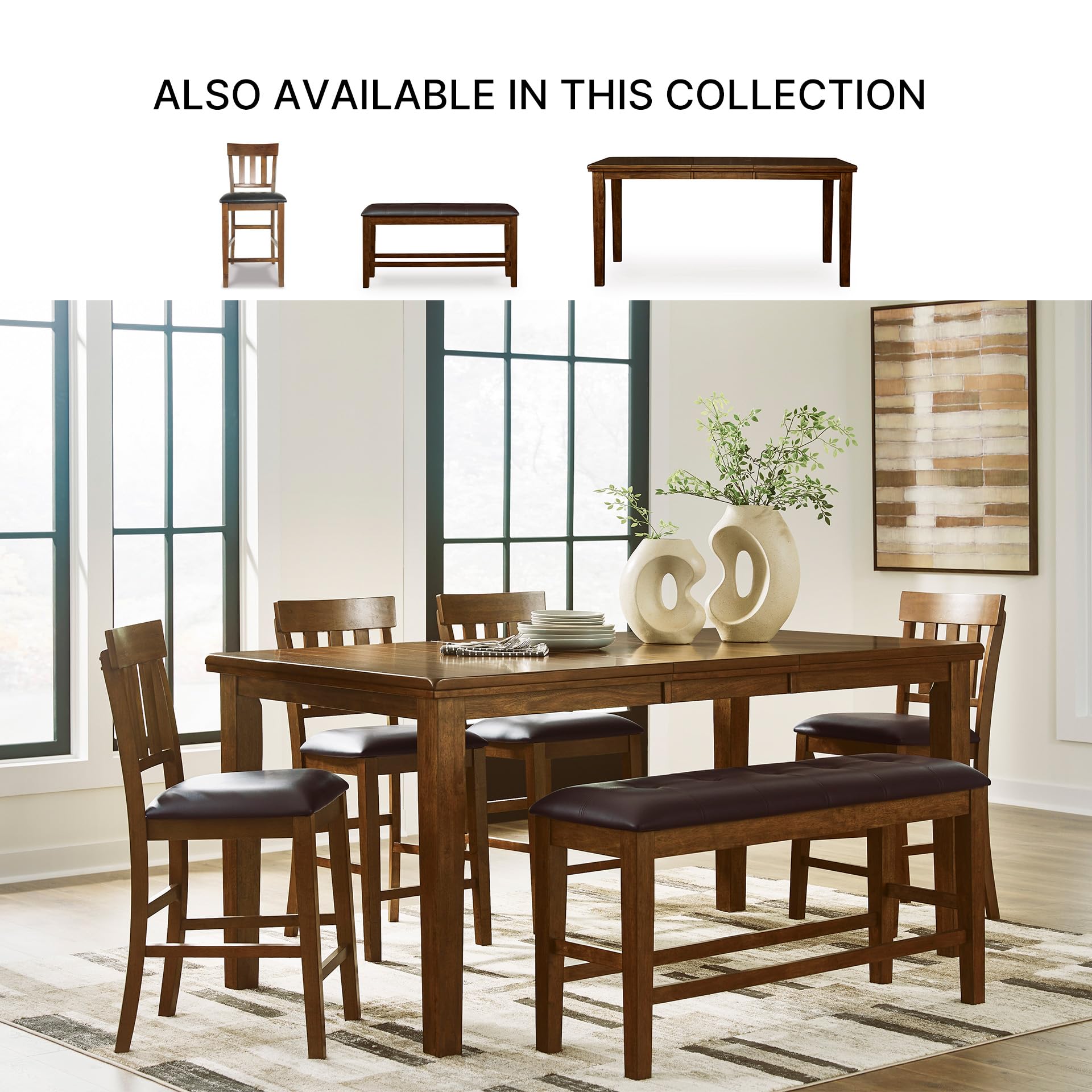 Signature Design by Ashley Ralene Traditional 26" Counter Height Faux Leather Seat Barstool, 2 Count, Brown