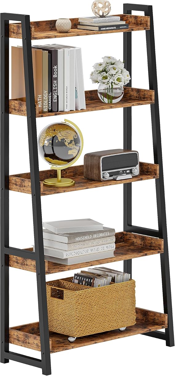 5-Tier Industrial Ladder Bookshelf