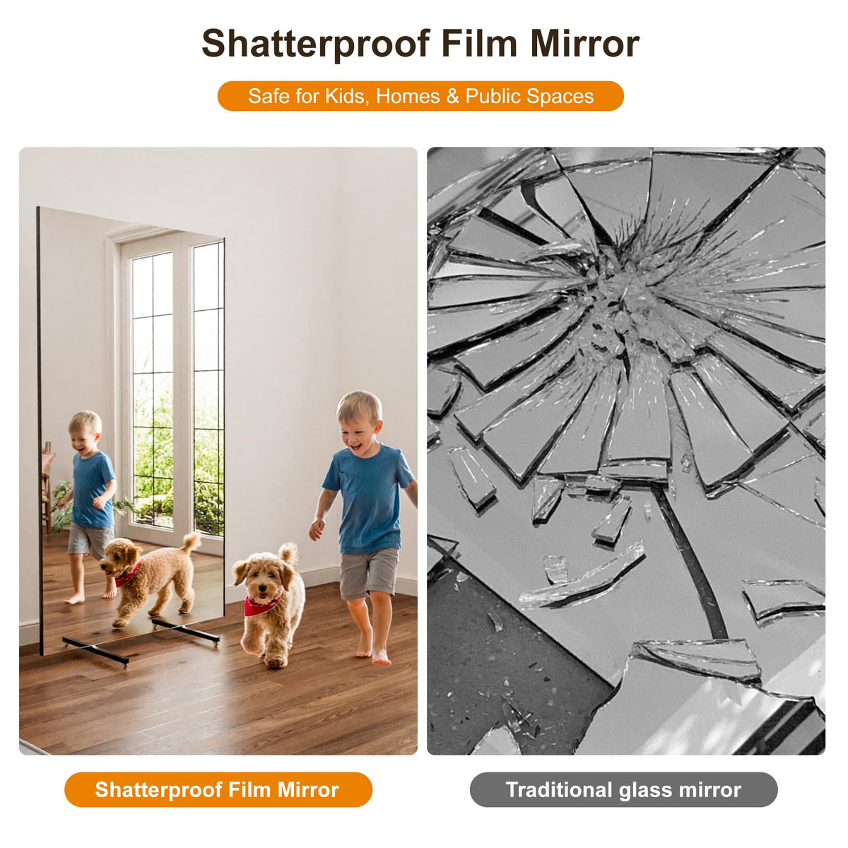 Brisafe Mobile Folding Screen NanoMirror, 118 x 71 in, White