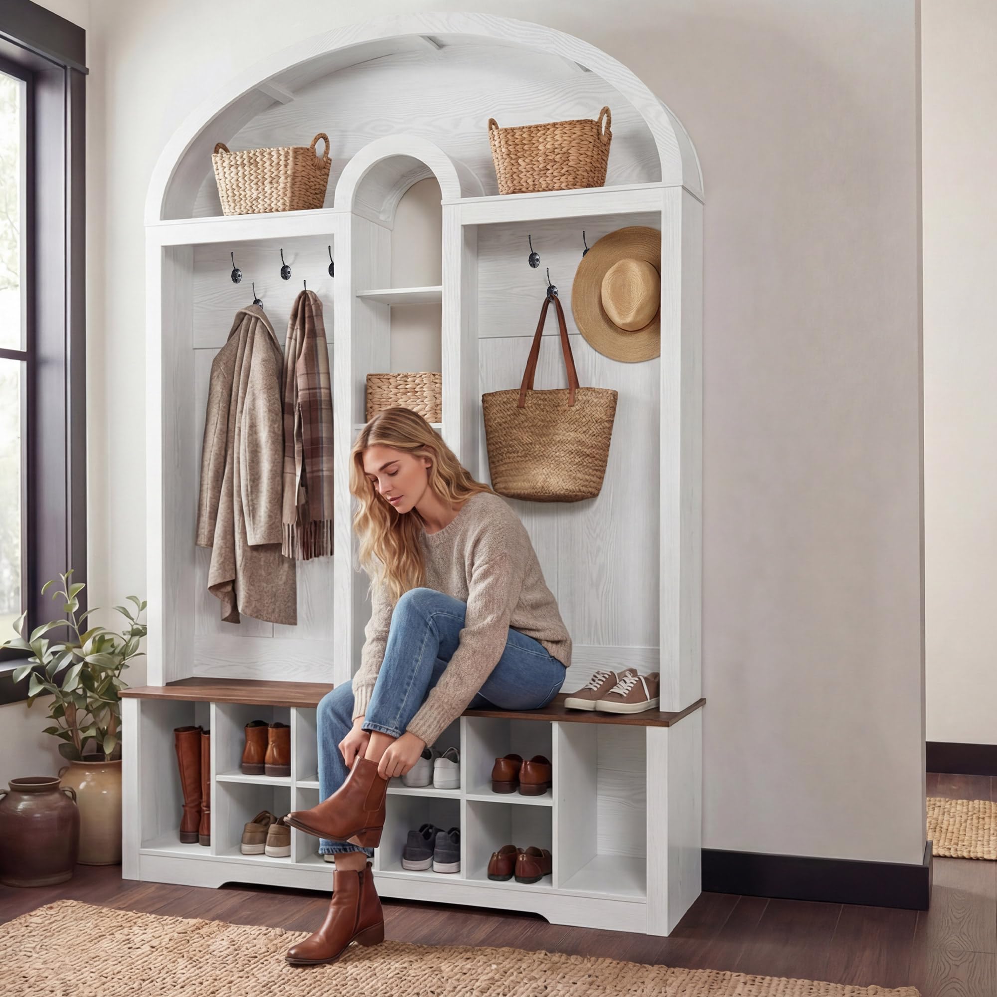 Arched Hall Tree with Shoe Storage & Bench