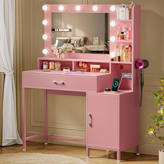 Vanity Desk with Mirror and Lights