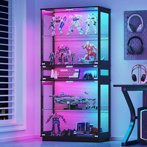 5-Tier LED Display Cabinet with Glass Doors