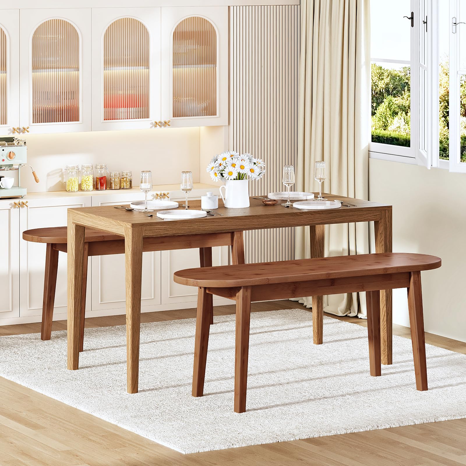 HOOBRO 39.4'' Dining Bench, Bamboo Entryway Bench, Farmhouse Kitchen Table Bench, Sturdy Dining Room Bench, Easy to Assemble, Wooden Bench for Living Room, Hallway, Bedroom, Bathroom, Mocha MA19CD01