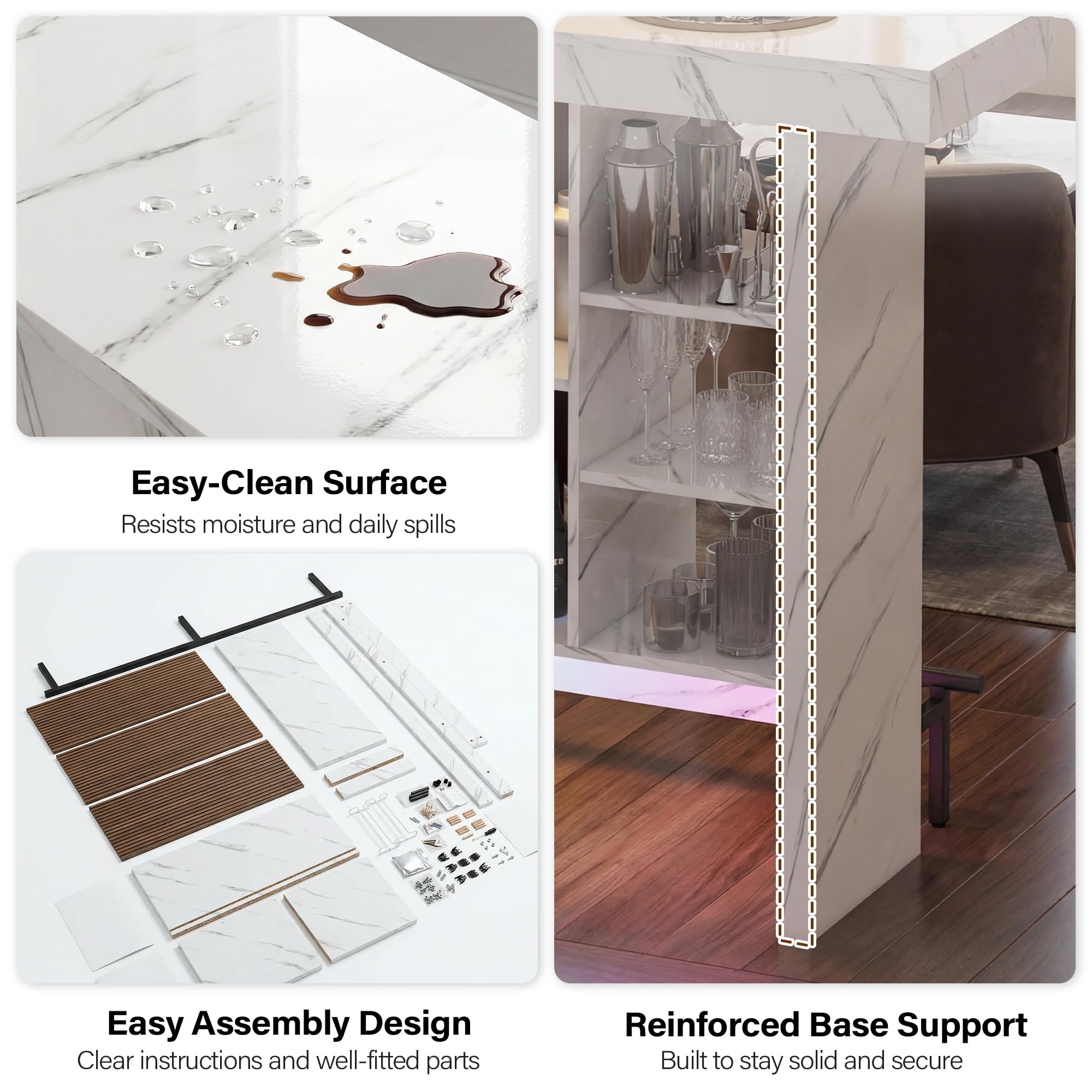 Marble-Style Bar Table with RGB LED Lighting & Storage