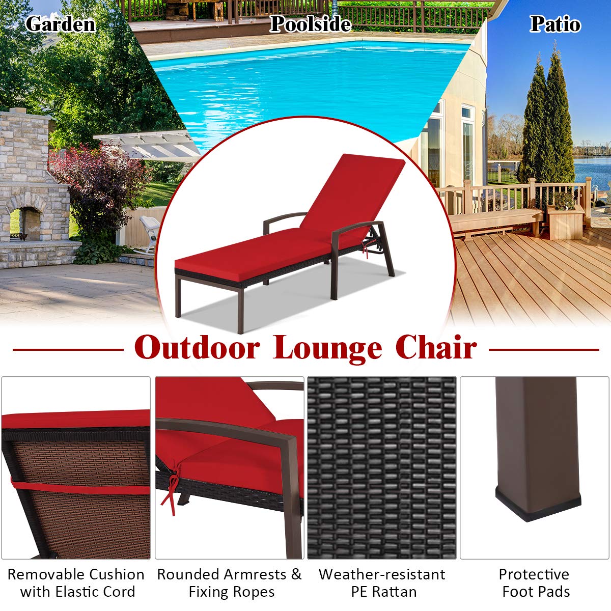 Outdoor Rattan Chaise Lounge Chair Set of 2