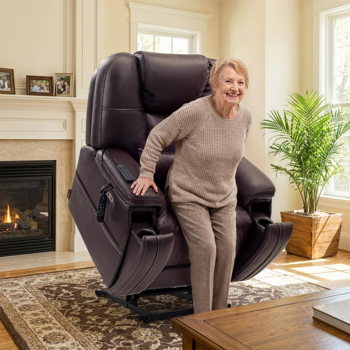 EONIX Triple Motor Power Lift Recliner Chair Elderly, Heat & Massage, Brown