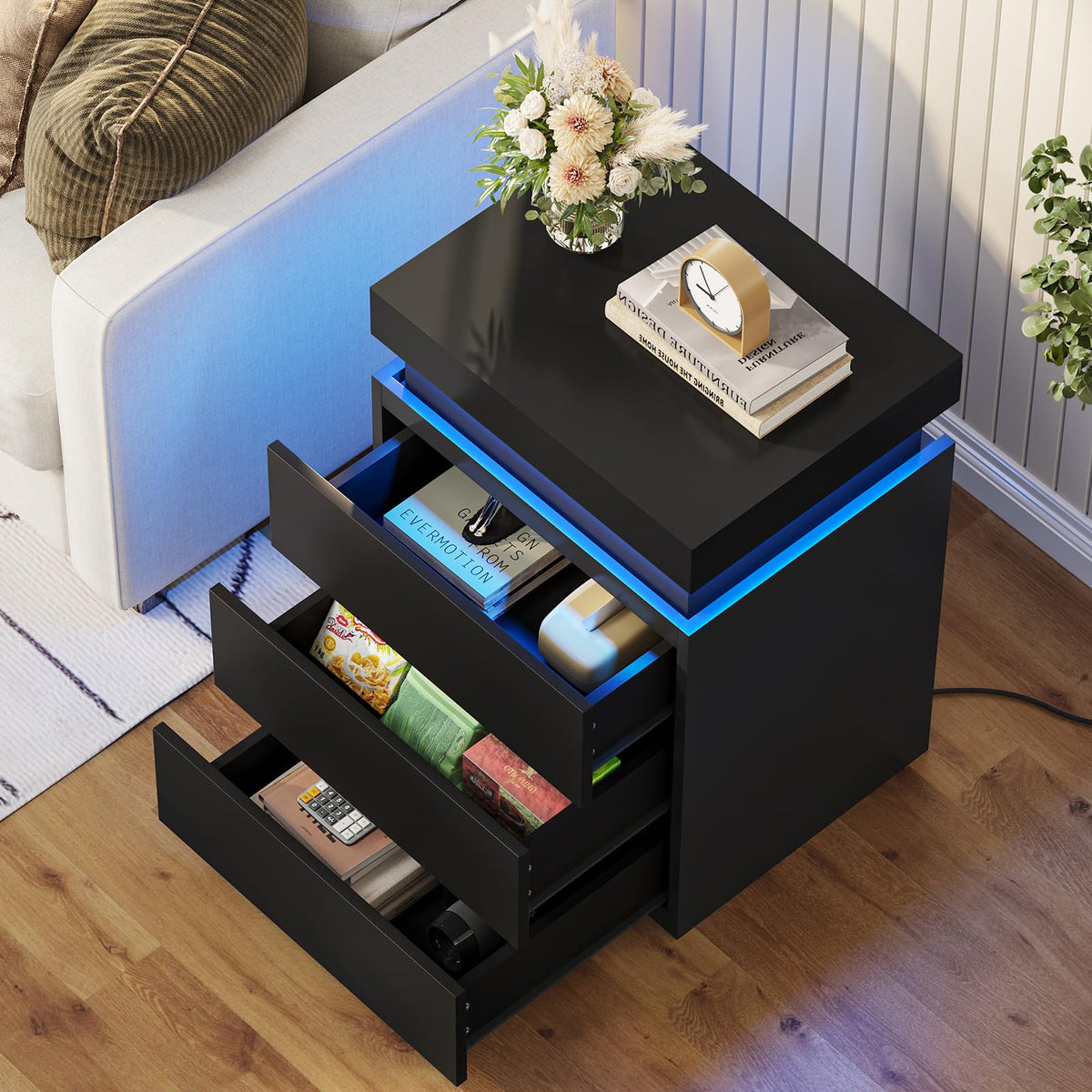 LED Nightstands with Charging Station, Set of 2