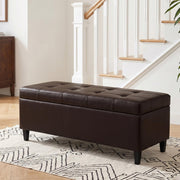 51" Storage Bench, Leather Tufted Storage Ottoman Bench with Wooden Legs