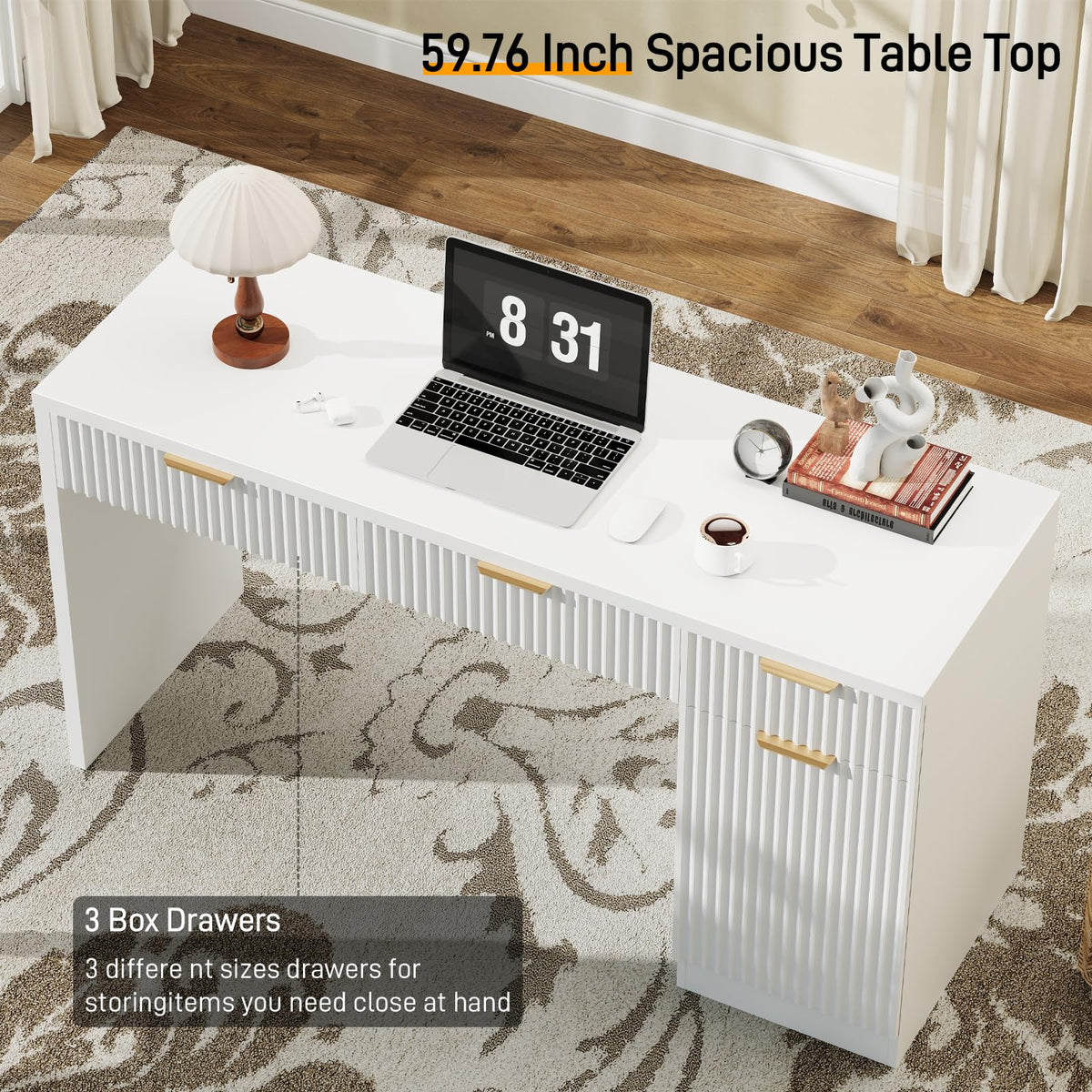 Fluted Executive Desk with Cabinet