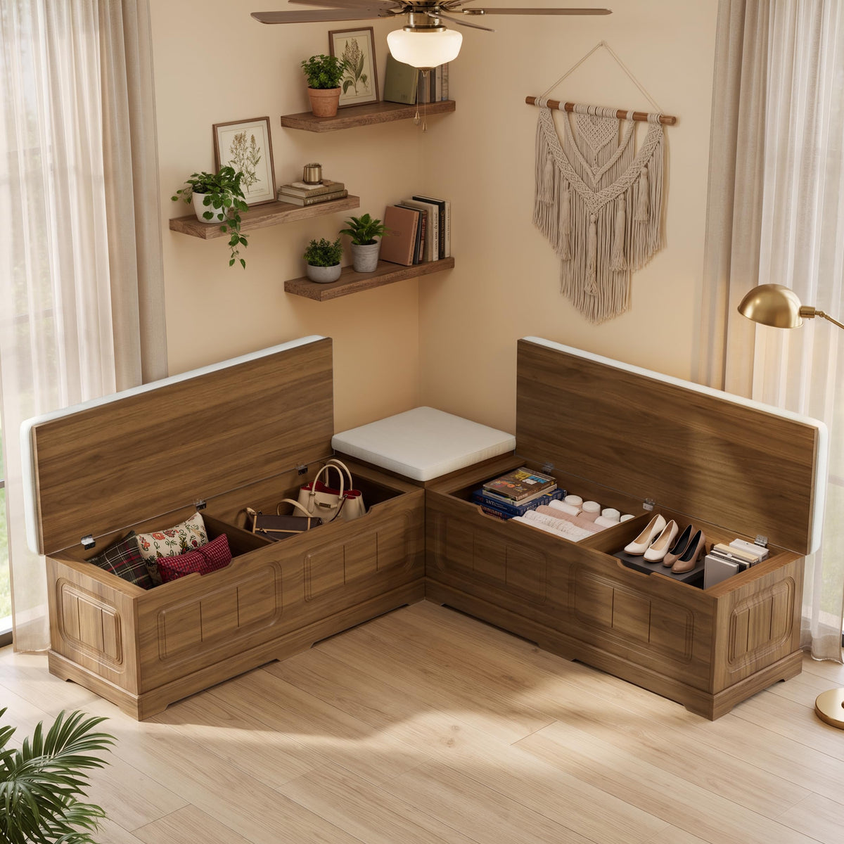 PAKASEPT Breakfast Nook Bench, L Shaped Storage Bench with Cushion