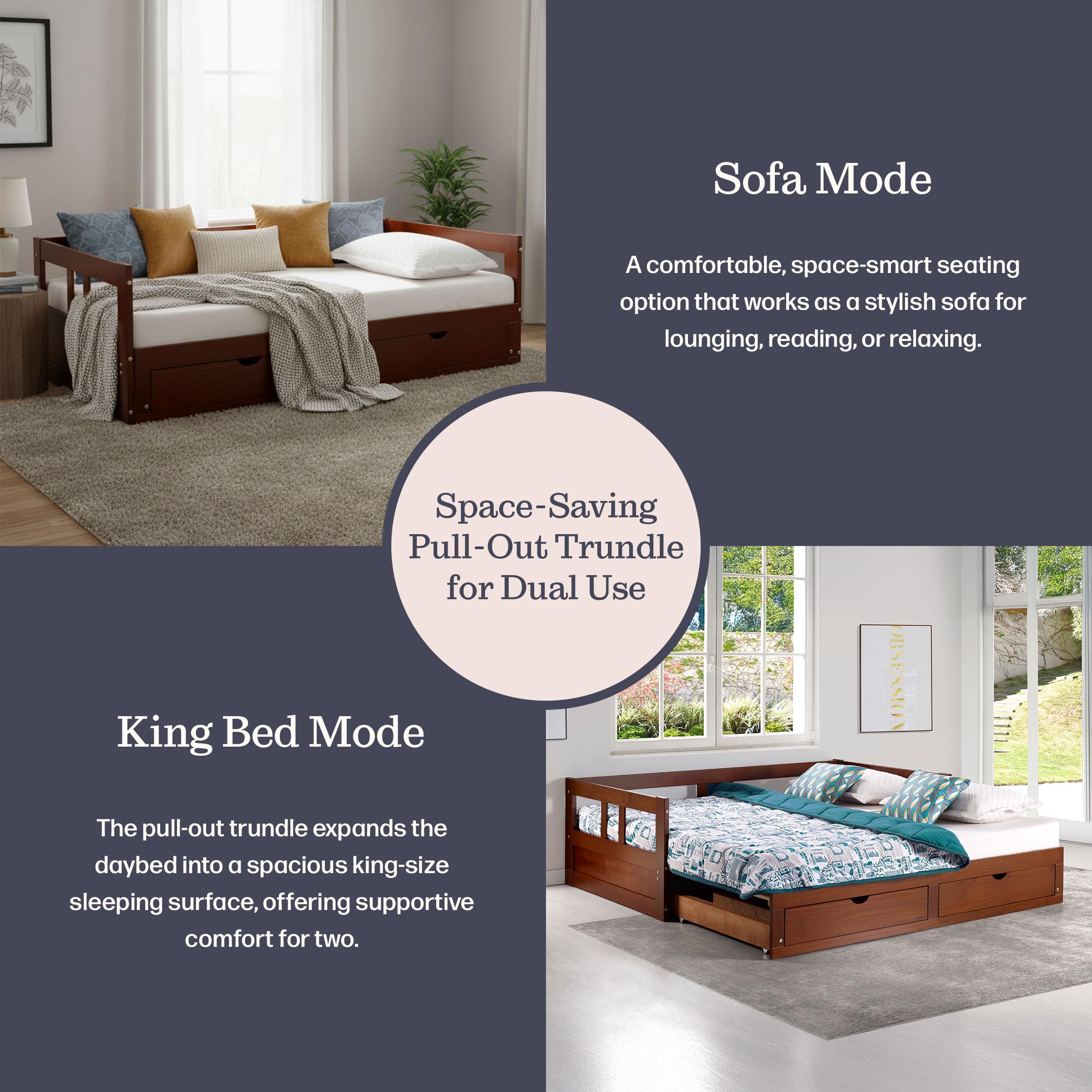 Twin to King Extendable Daybed with Trundle & Storage Drawers