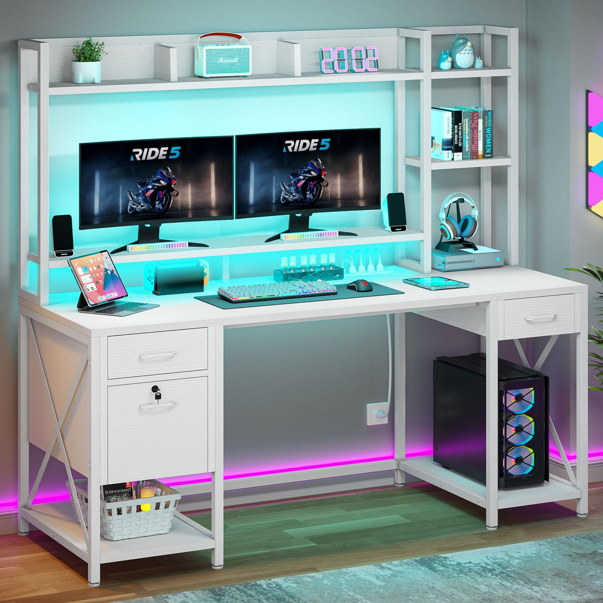 LED Computer Desk with Hutch